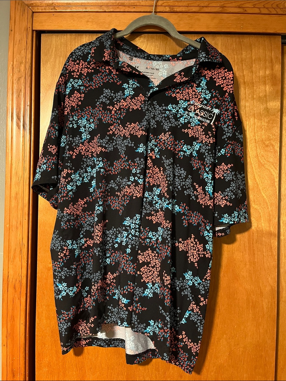Under Armour Black Polo with Coral & Light Blue Floral Print